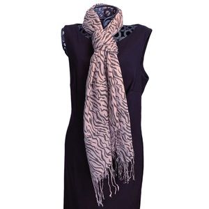 Look by M Zebra Printed Fringe Wrap Scarf in Pink